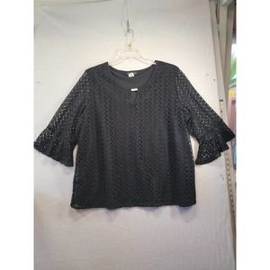 NWOT Mandy Evans Black Lace Flare Sleeve Blouse, Sz 2X